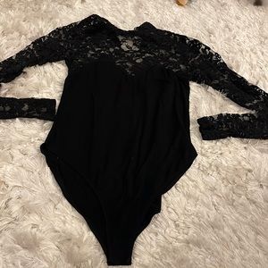 Seductions Black Lace High Beck Bodysuit
